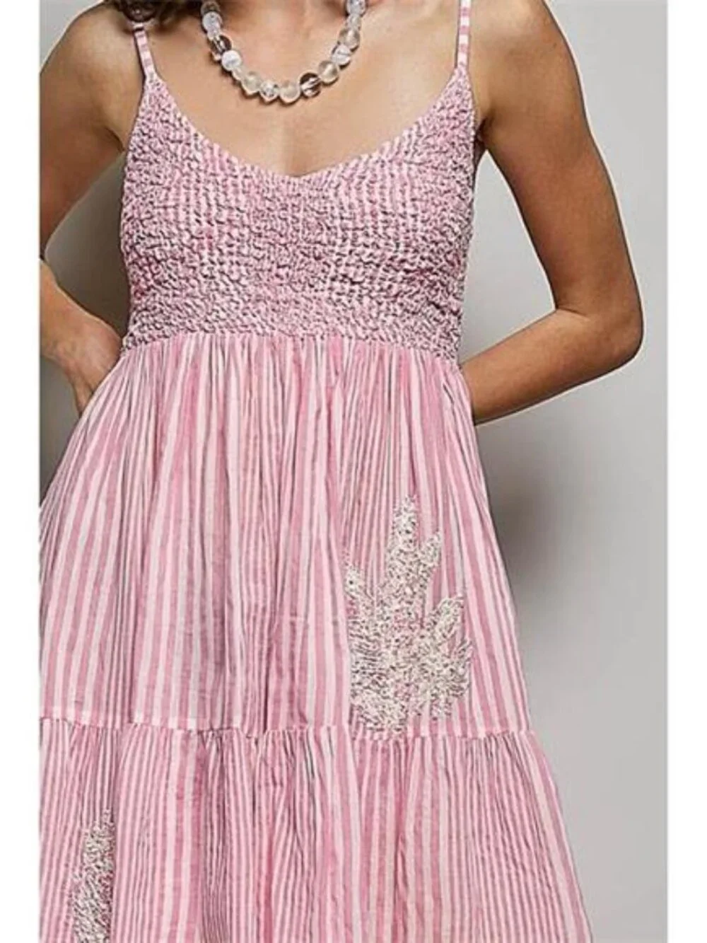 POL Striped Smocked Embroidered Mini‎ Dress - Picture 6 of 6